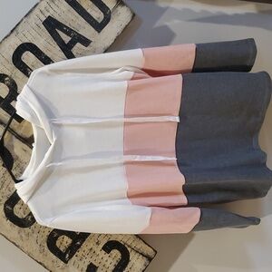 Boutique women's one size fits most hooded sweatshirt, pink, cream, charcoal.